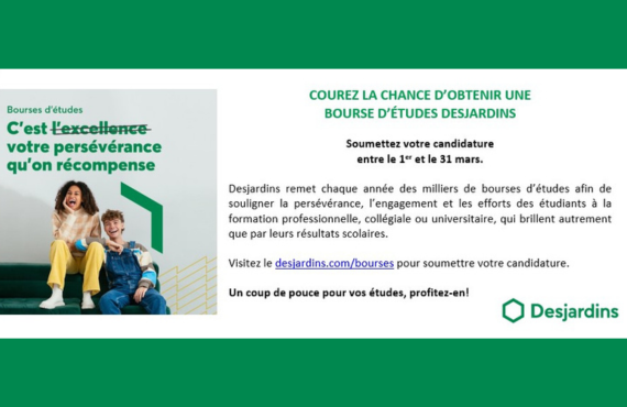 Bourses Desjardins – Plus de 2.8 millions de dollars en bourses