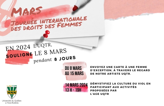 Du 8 mars au 15 mars 2023, L’UQTR souligne les droits des femmes