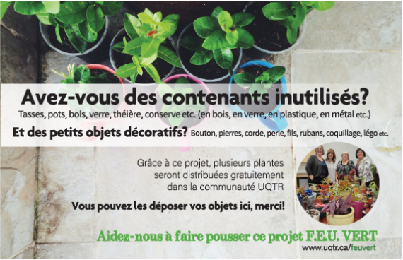 Pots divers demandés pour les plantes à remettre à nos étudiants