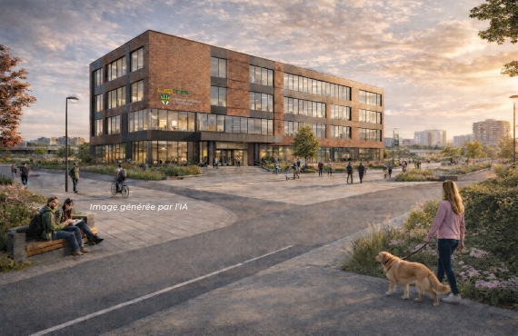 Une maquette numérique représentant le futur Quartier universitaire de Terrebonne, dans lequel sera installée l'UQTR.