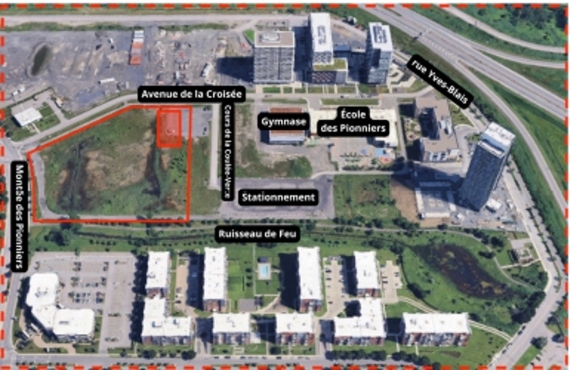 Carte indiquant l'emplacement du futur Quartier universitaire de Terrebonne, sur le site actuellement en chantier.